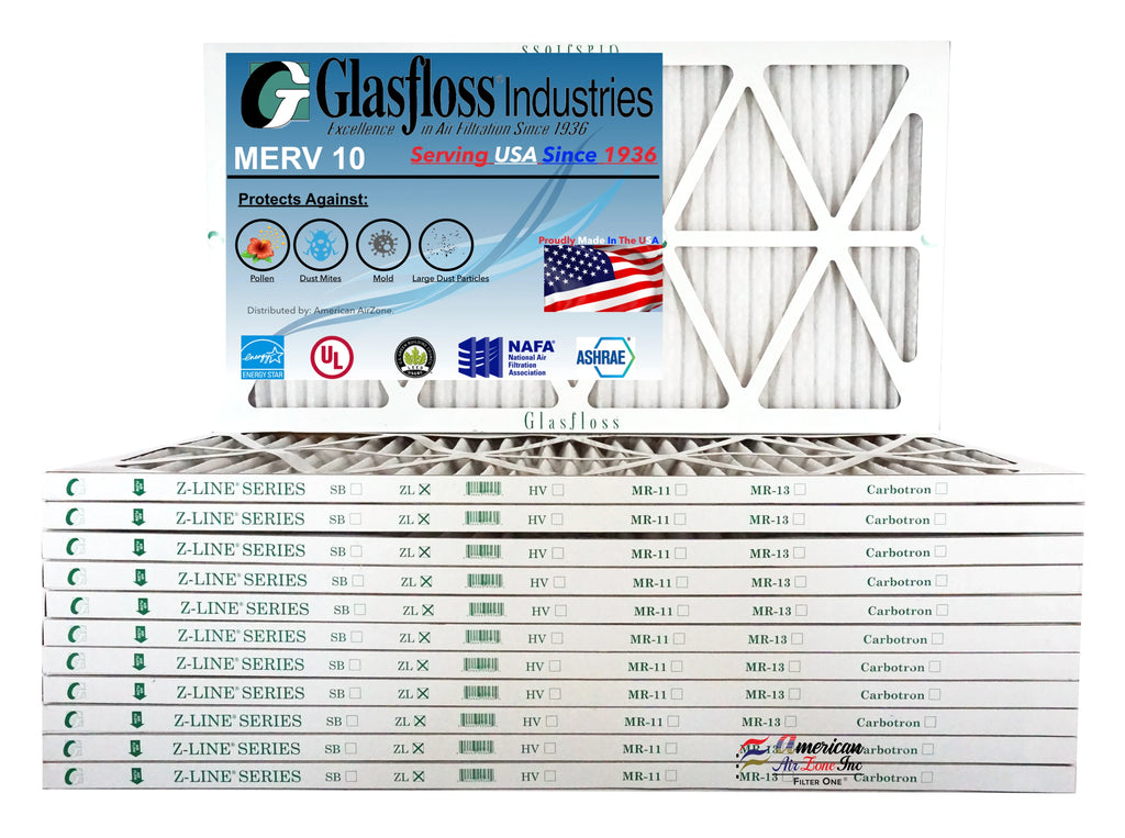 Glasfloss 14x30x1 - MERV 10 -Qty:12 - Furnace Air Filter - Made in USA (Actual Size: 13.5 x 29.5x7/8 inch)