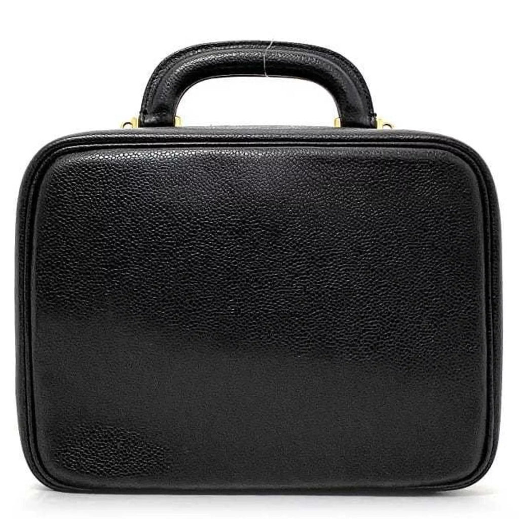Pre-Owned Chanel Handbag Vanity Bag Black Gold Cocomark A07061 Leather GP Caviar Skin 4th CHANEL Stitch (Good)