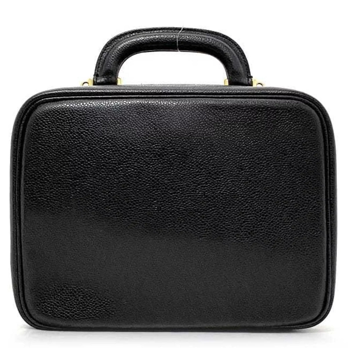Pre-Owned Chanel Handbag Vanity Bag Black Gold Cocomark A07061 Leather GP Caviar Skin 4th CHANEL Stitch (Good)