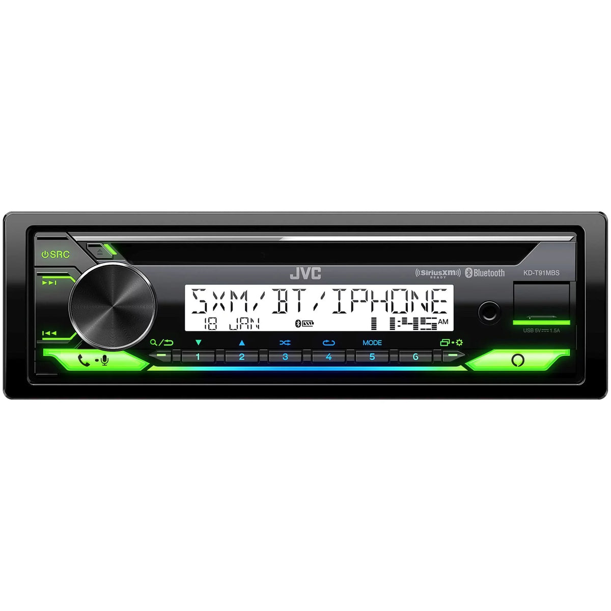 JVC KD-T91MBS Marine Stereo w/ CD, BT, USB, SiriusXM Ready, Amazon Alexa + Pair CS-DR6200M 6.5" Black Marine Speakers