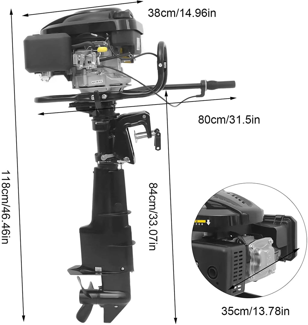 MONIPA Black Heavy Duty Outboard Motor 7.5HP 4 Stroke Outboard Motor Boat Engine with Air Cooling System for Aquaculture Fishing Outdoor Adventure