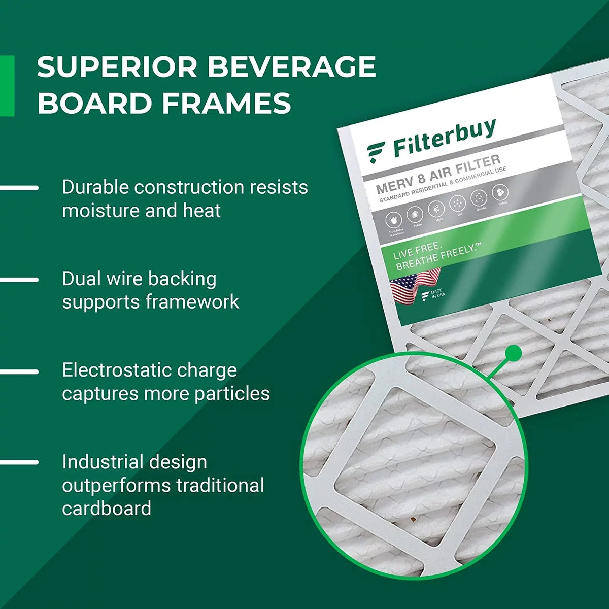 Filterbuy 21x22x1 MERV 8 Pleated HVAC AC Furnace Air Filters (2-Pack)
