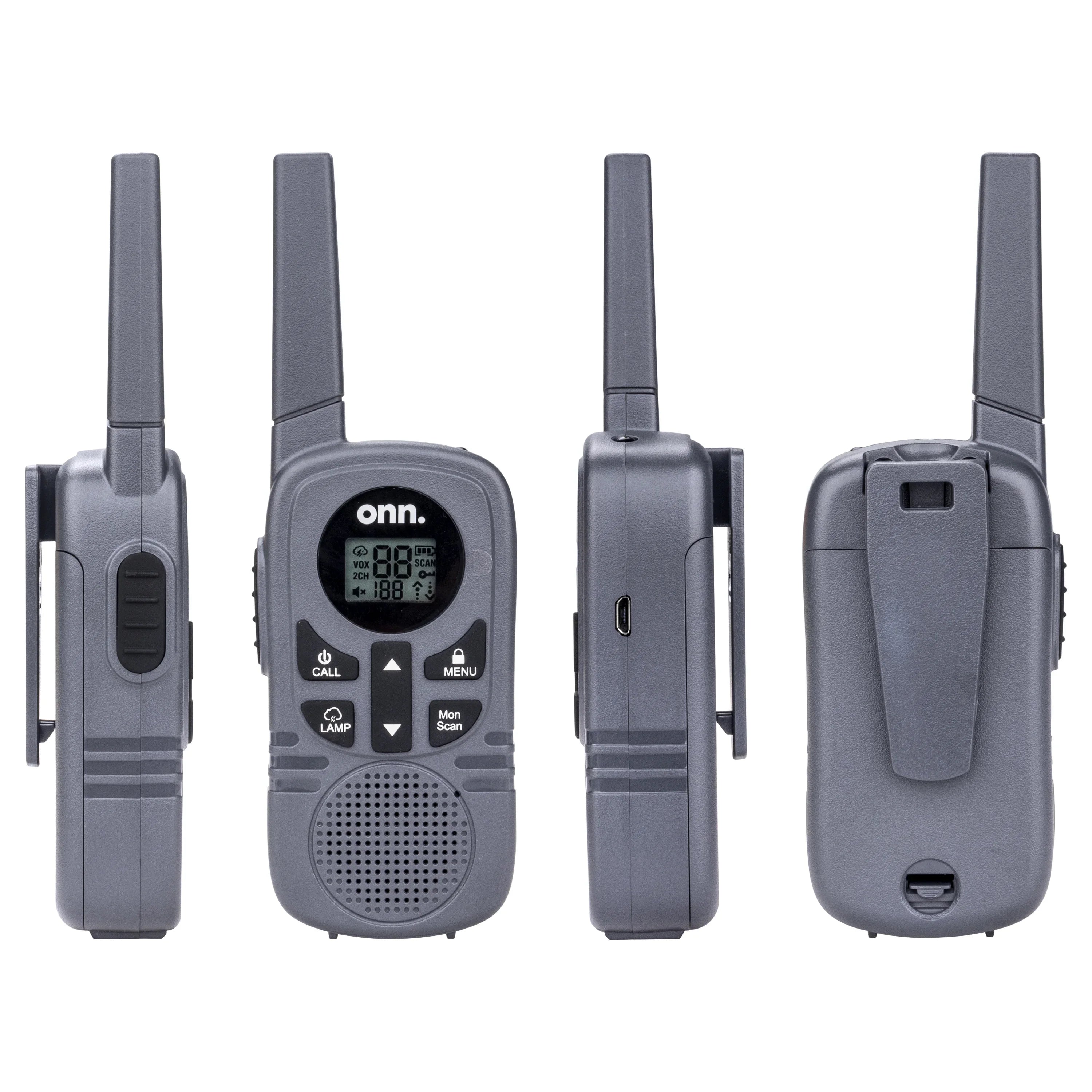 Onn. 16 Miles Walkie Talkies 2 pack with Two Way Radios, LED Light, 121 privacy Channels