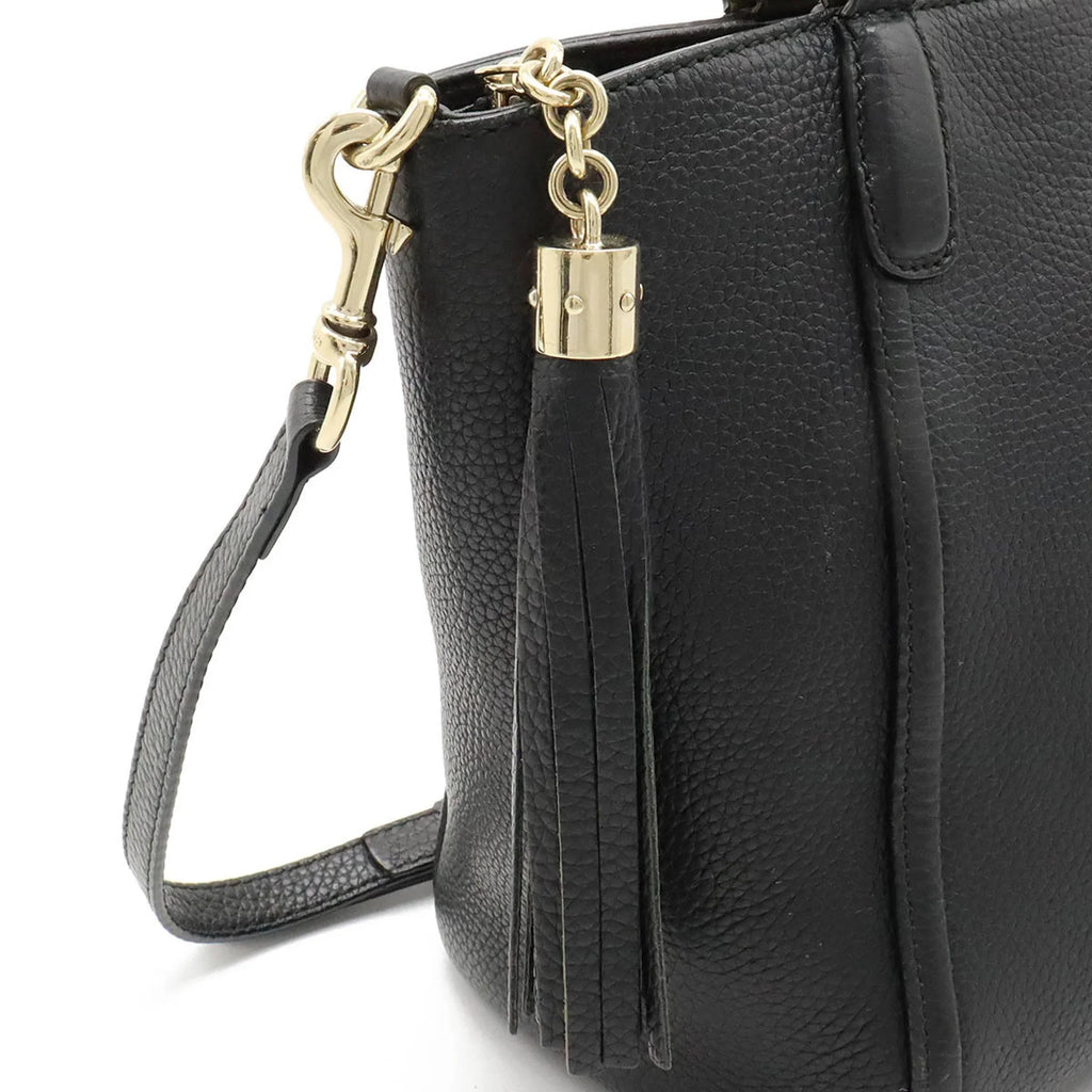 Pre-Owned GUCCI Soho Interlocking G Tote Bag Shoulder Tassel Leather Black 369176 (Good)