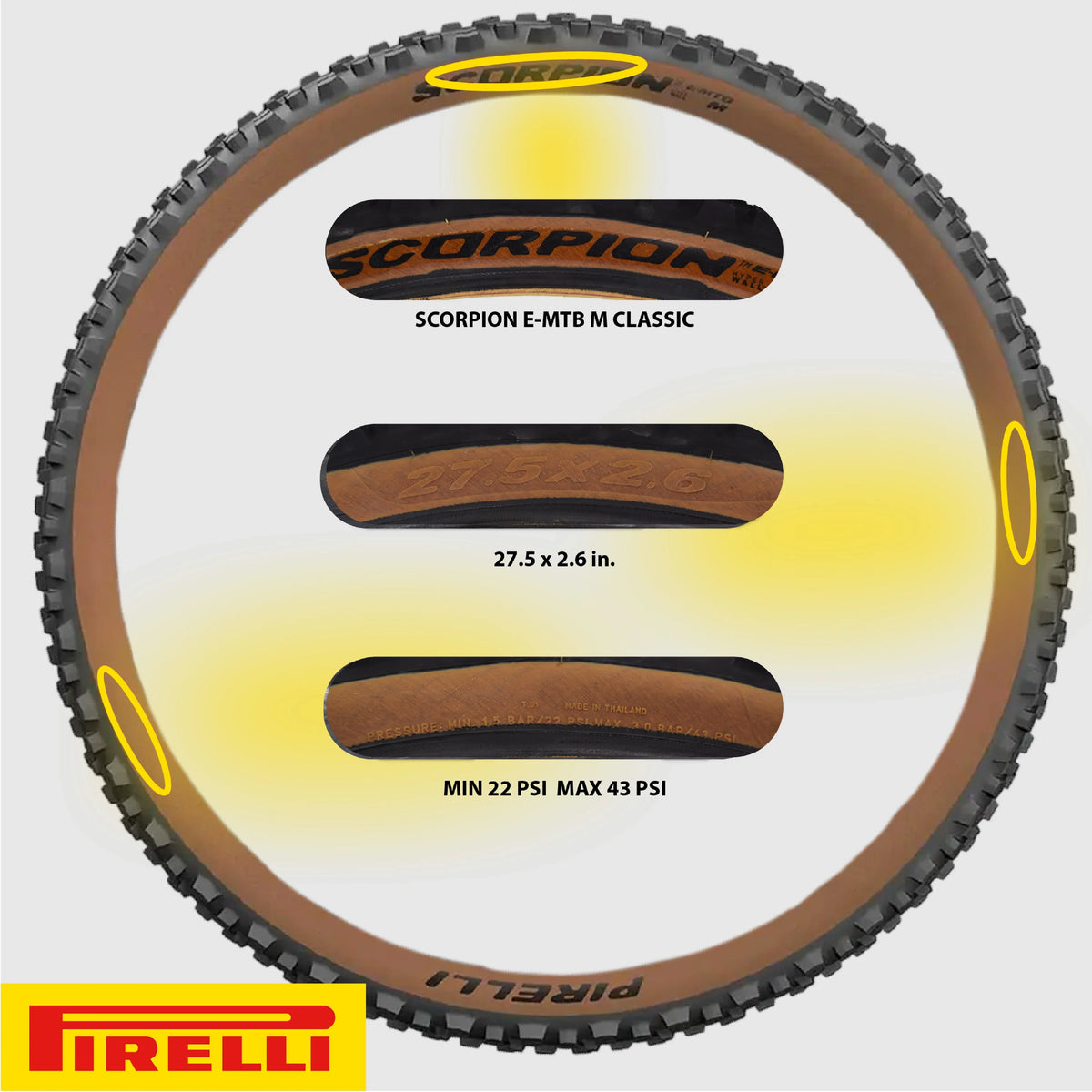 Pirelli Scorpion E-MTB M 27.5 x 2.6 Mountain Cycle Tire, Versatile E-Mountain Bike Tire for Trail and Enduro Use, Mixed Terrain, E-Bike MTB, Tubeless Ready Clincher TLR + SmarTUBE 23/32-622