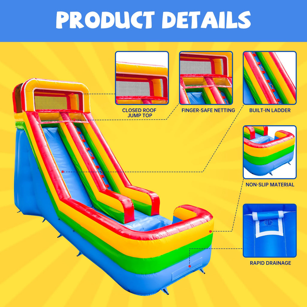 GOOSH 16 FT Inflatable Water Slide with Air Blower, Blow Up Kid Water Slide for Backyard Outdoor Fun, Commercial Grade Water Slide Inflatable- Climbing Wall, Slides & Splash Pool