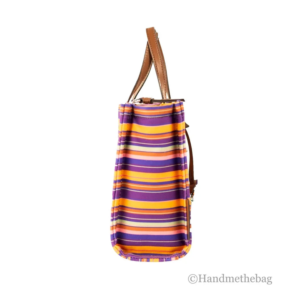 Marc Jacobs Mini Grind Purple Striped Cotton Canvas Tote Crossbody Bag Purse
