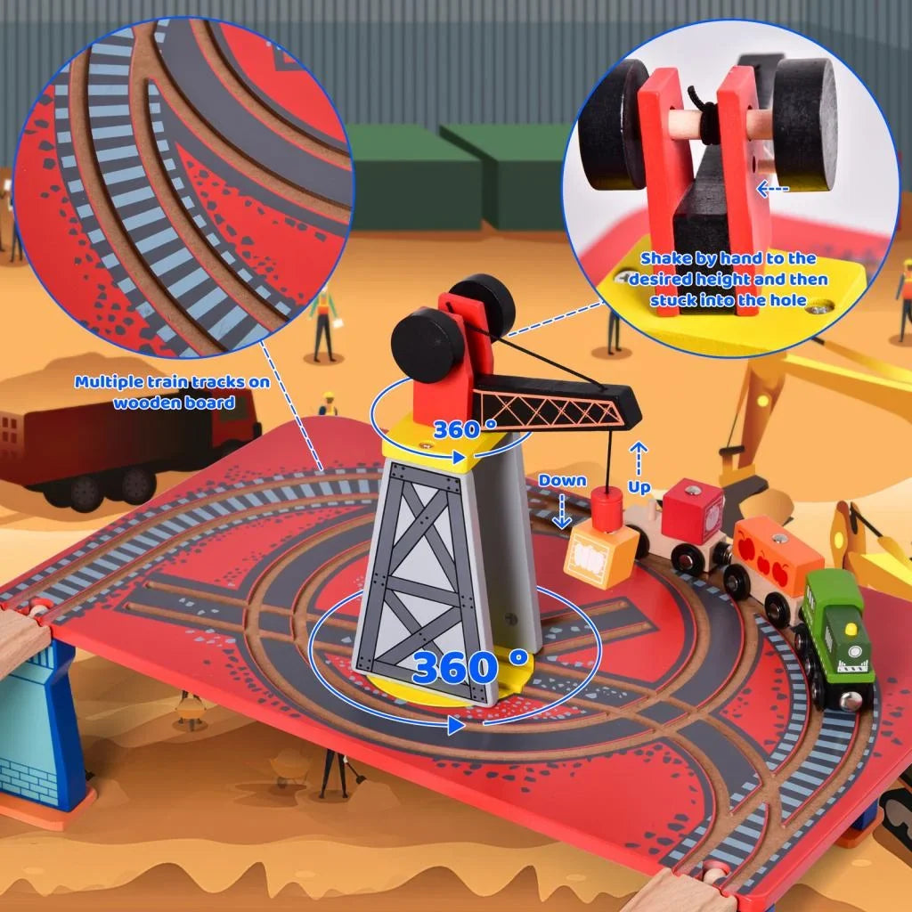 Fun Little Toys 88PCs Wooden Play Set, Enchanting Wooden Train Set for Toddlers Age 3+