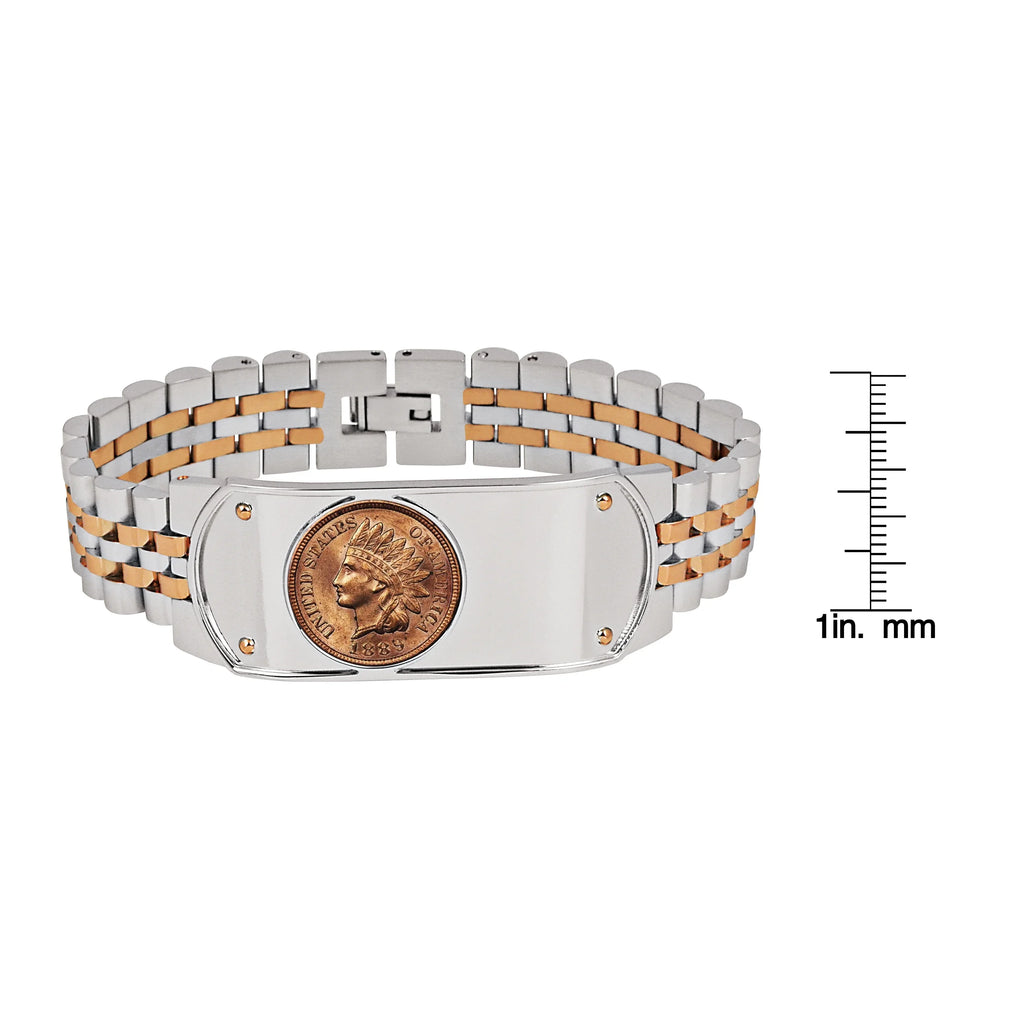 Men's Link Bracelet Two-Tone Stainless Steel with 1800's Indian Head Penny Coin