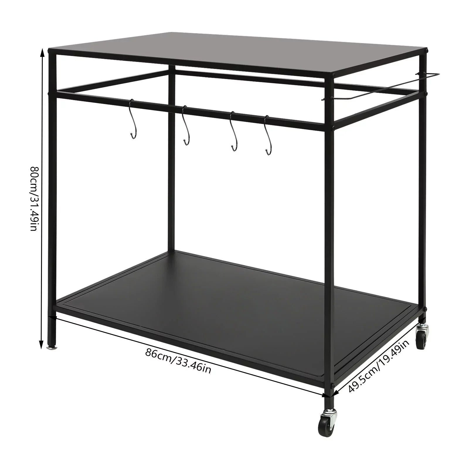 Outdoor Cook Station Table 2-Tier Shelf Food Prep BBQ Grill Serving Cart Movable Rack