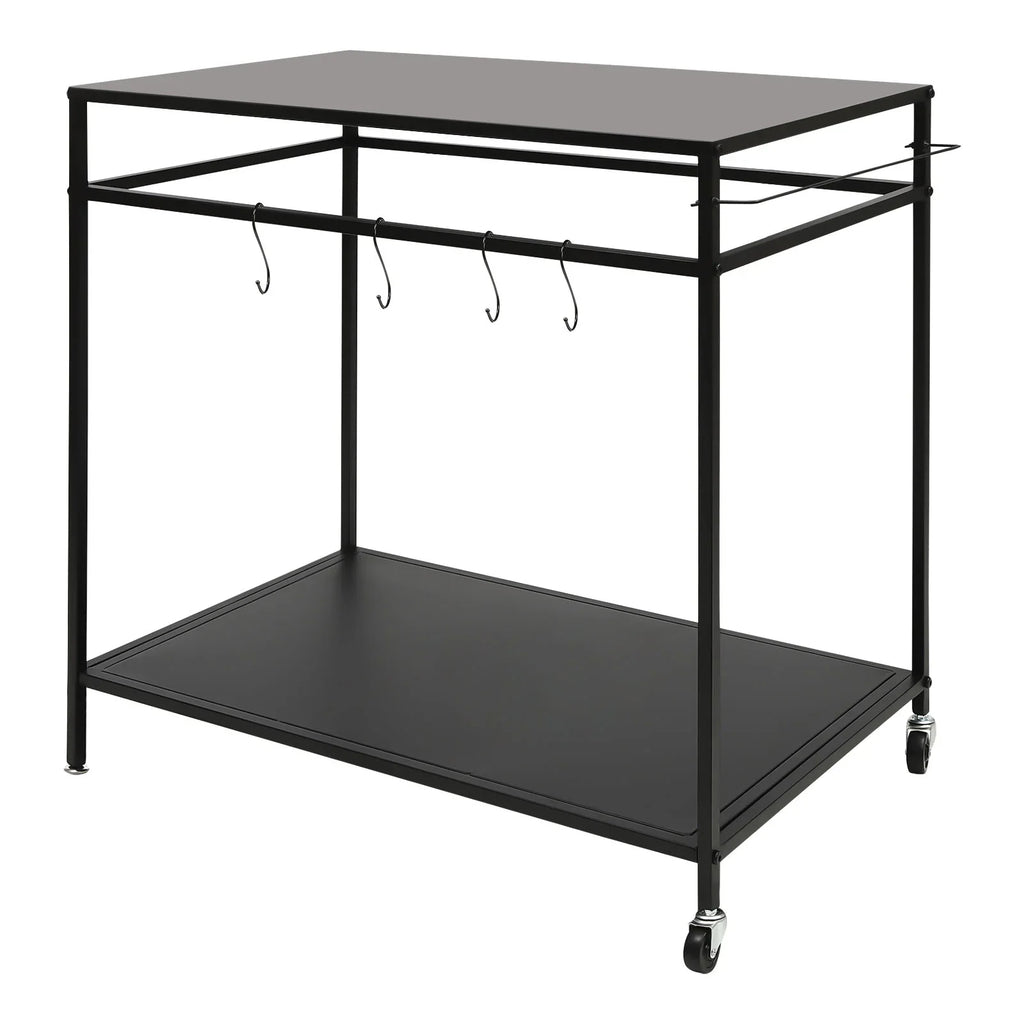 Outdoor Cook Station Table 2-Tier Shelf Food Prep BBQ Grill Serving Cart Movable Rack