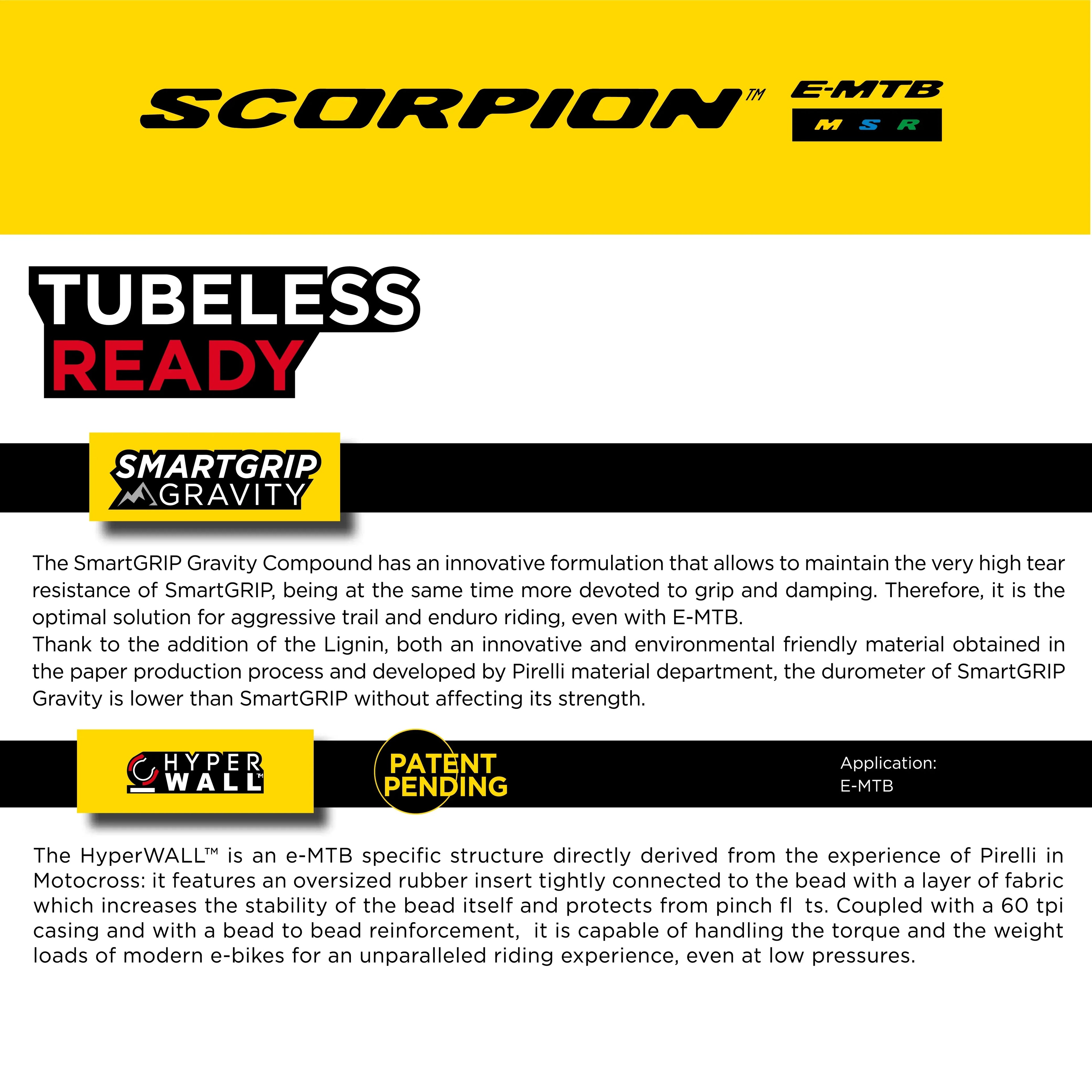 Pirelli Scorpion E-MTB M 27.5 x 2.6 Mountain Cycle Tire, Versatile E-Mountain Bike Tire for Trail and Enduro Use, Mixed Terrain, E-Bike MTB, Tubeless Ready Clincher TLR + SmarTUBE 23/32-622