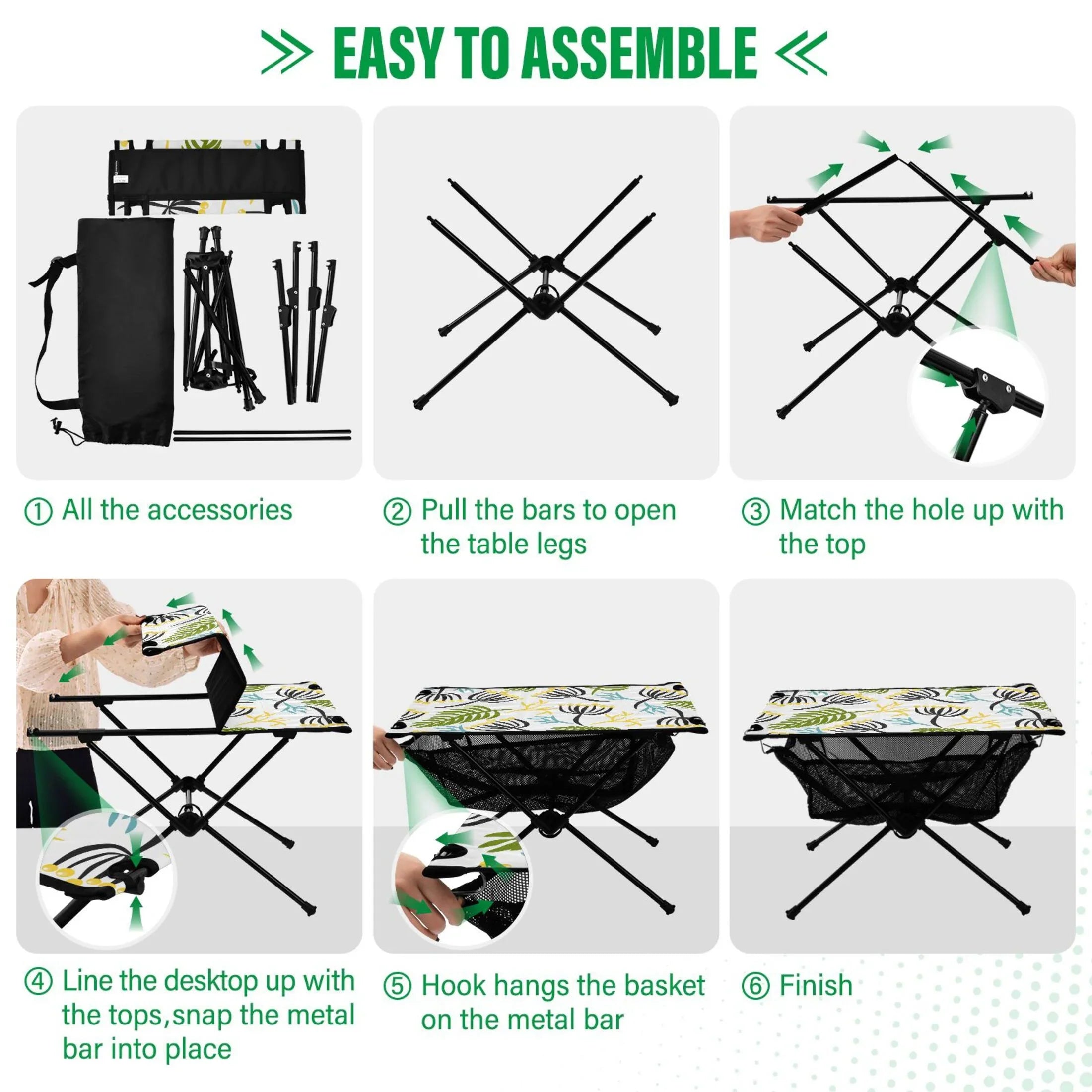 Leaves Camping Folding Table Portable Beach Table with Storage Bag Compact Picnic Table for Outdoor Travel Fishing BBQ