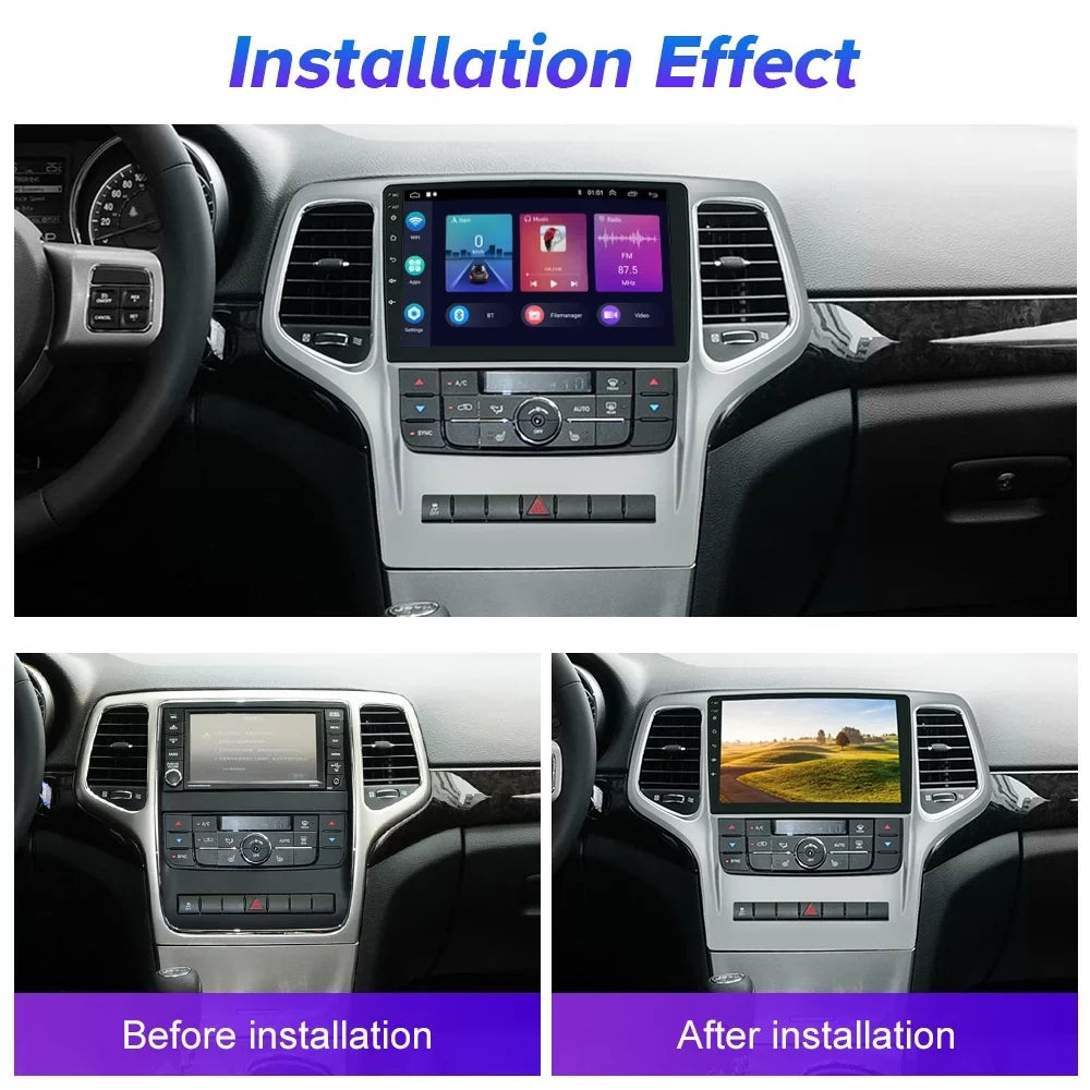 Podofo 2+64G Android 13 for Jeep Grand Cherokee 2008-2013 Wireless Carplay Android Auto Mirror Link 9'' Touchscreen Car Stereo Radio WIFI GPS FM Bluetooth Hifi USB, AHD Backup Camera