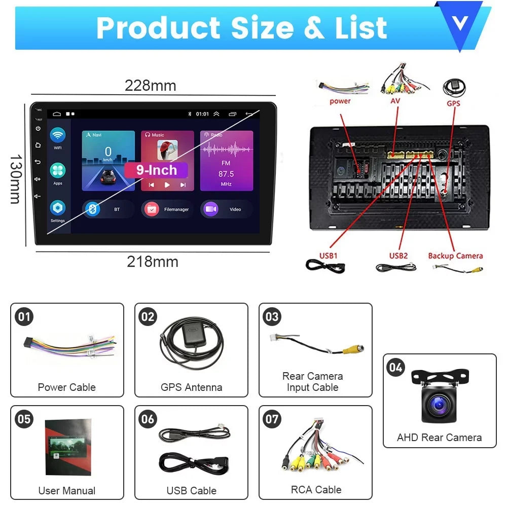 Podofo 2+32G for Toyota Camry 2006-2011 Car Stereo Radio Wireless Carplay Android Auto Mirror Link 9'' Touchscreen HD 1080P WIFI GPS Hifi FM Bluetooth, AHD Backup Camera