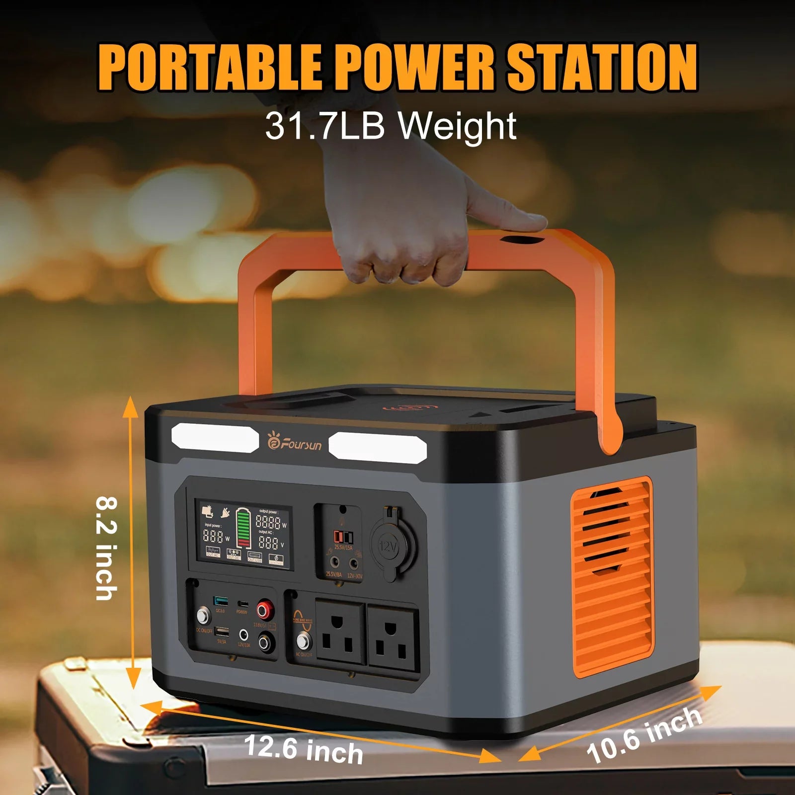 Foursun 1500W(3000W Peak) Portable Station,1598.4Wh with 2 x 1500W AC Outlets ,Wireless charge,PD 65W,Solar Generator for Home Backup, Emergency, Camping