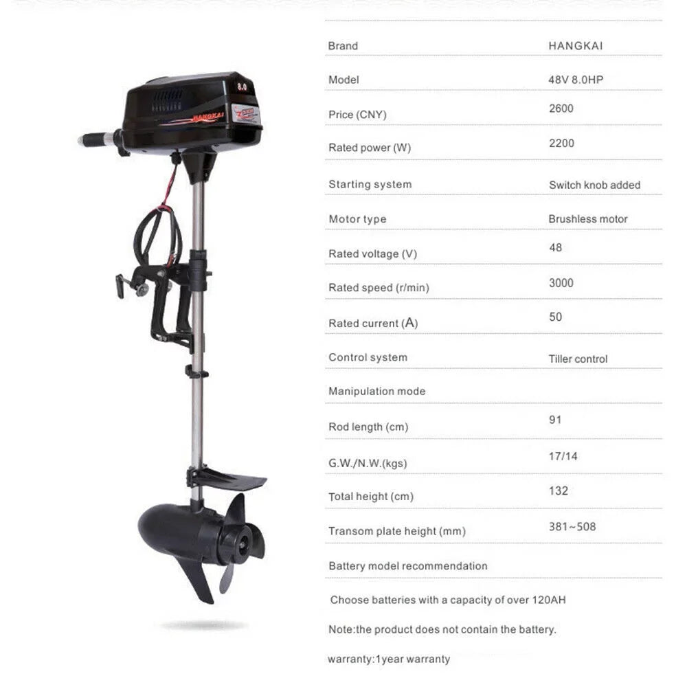 DENEST 2.2KW 48V Electric Outboard Trolling Motor Fish Boat Engine Brushless Motor