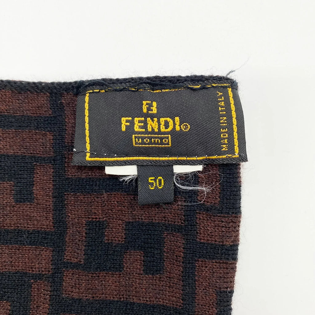 Pre-Owned FENDI Zucca Muffler Stole All Over Pattern FF Brown Women's Men's Fashion Old Clothes (Good)