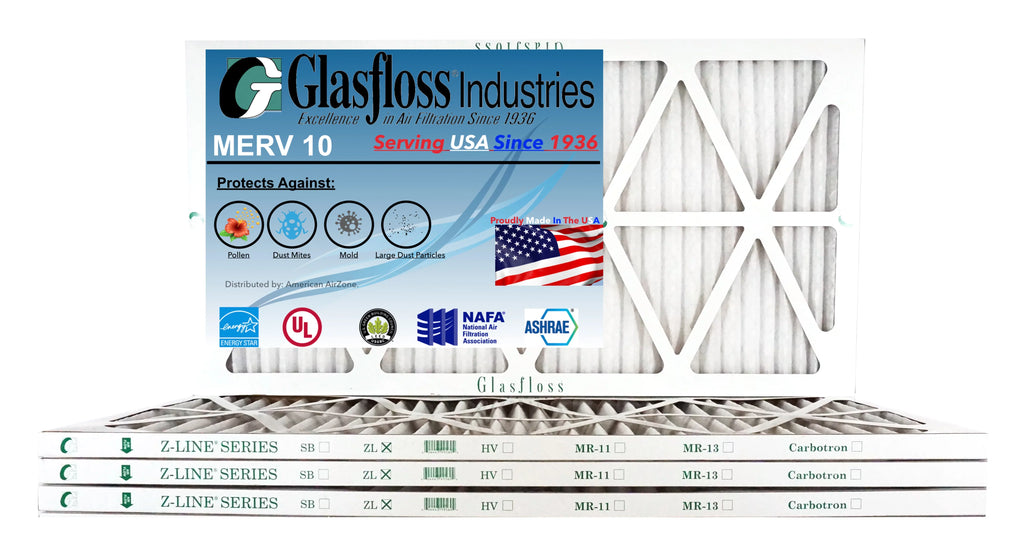 Glasfloss 24x36x1 - MERV 10 -Qty:4 - Furnace Air Filter - Made in USA (Actual Size: 23.5 x 35.5x7/8 inch)