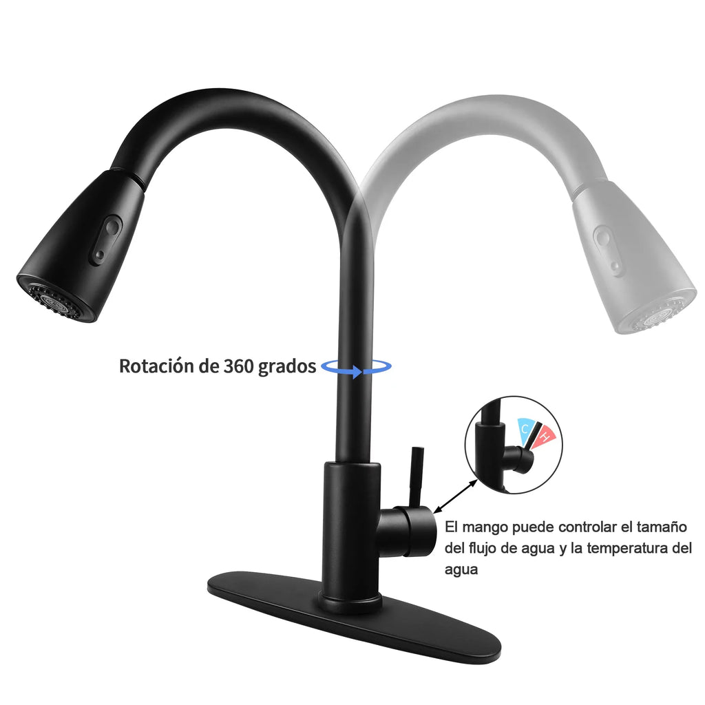Kitchen Faucet with Pull Down Sprayer, High Arc Single Handle Kitchen Sink Faucet with Deck Plate, Commercial Modern Stainless Steel Kitchen Faucets for Kitchen, RV, Bar, Silver
