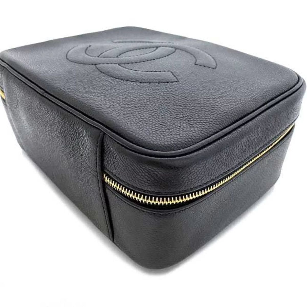 Pre-Owned Chanel Handbag Vanity Bag Black Gold Cocomark A07061 Leather GP Caviar Skin 4th CHANEL Stitch (Good)