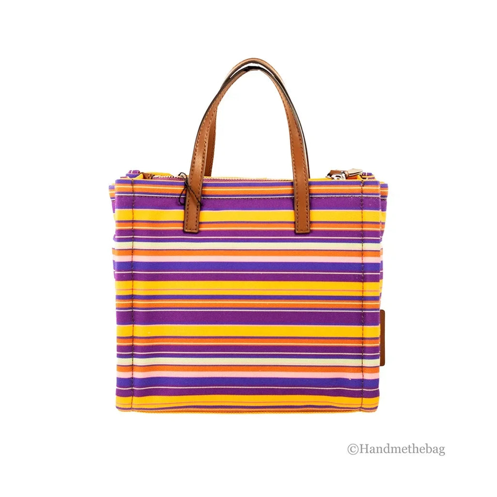 Marc Jacobs Mini Grind Purple Striped Cotton Canvas Tote Crossbody Bag Purse