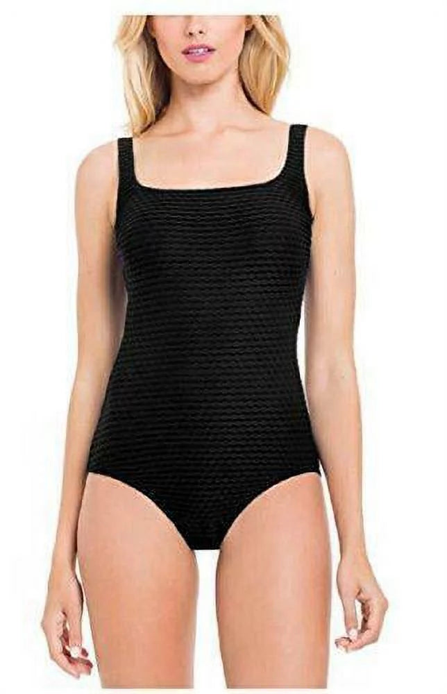 Essentials by Gottex Womens One Piece Textured Swimsuit Built in Bra (10, Black)