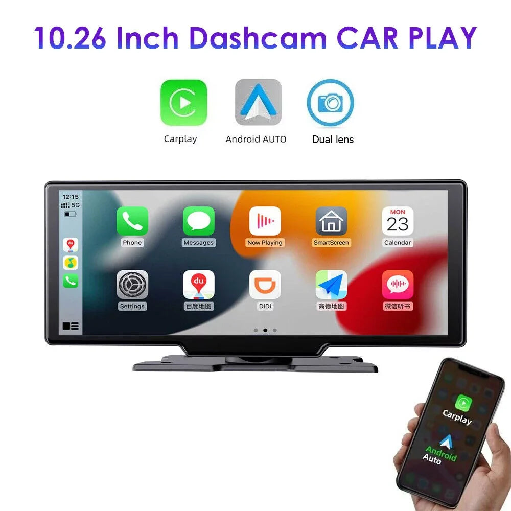 KingFurt T91 Dash Camera with 2K 1080P Dual Lens - Enhanced Recording, Wireless Connectivity, Android Auto, Touch Screen, WiFi