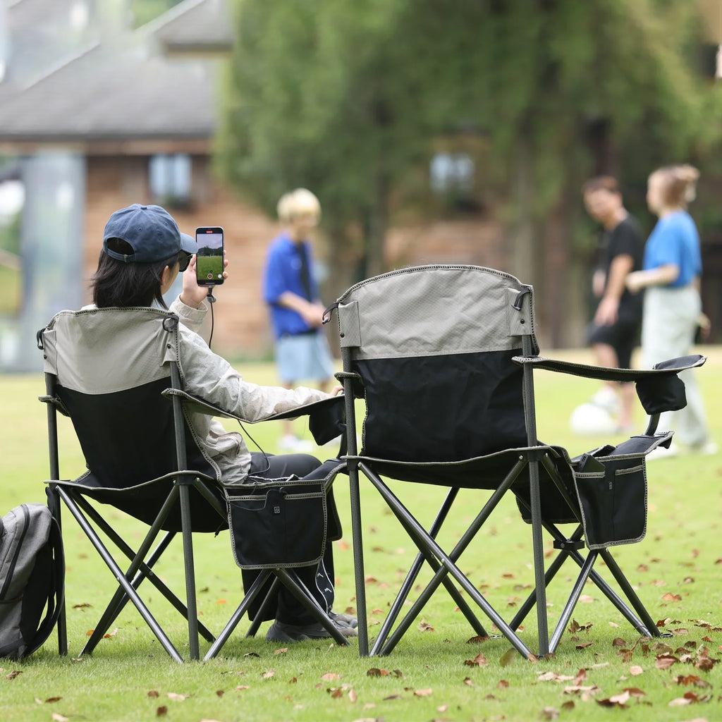 M8TRX Outdoors Heated Camping Chair, Portable Chair w/ 5000mAH Power Bank, 3 Heat Levels, USB Charging Port, Black