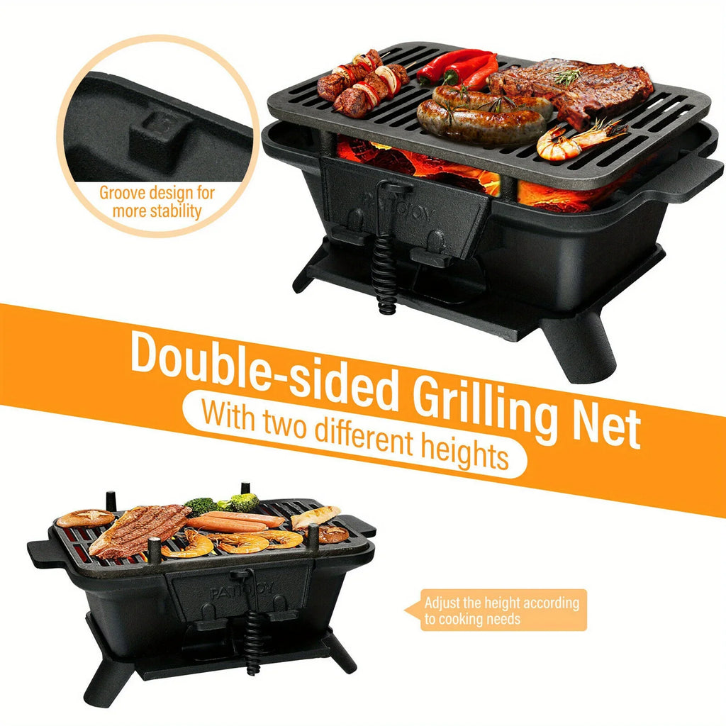 Heavy Duty Cast Iron Charcoal Grill Tabletop BBQ Grill Stove for Camping Picnic