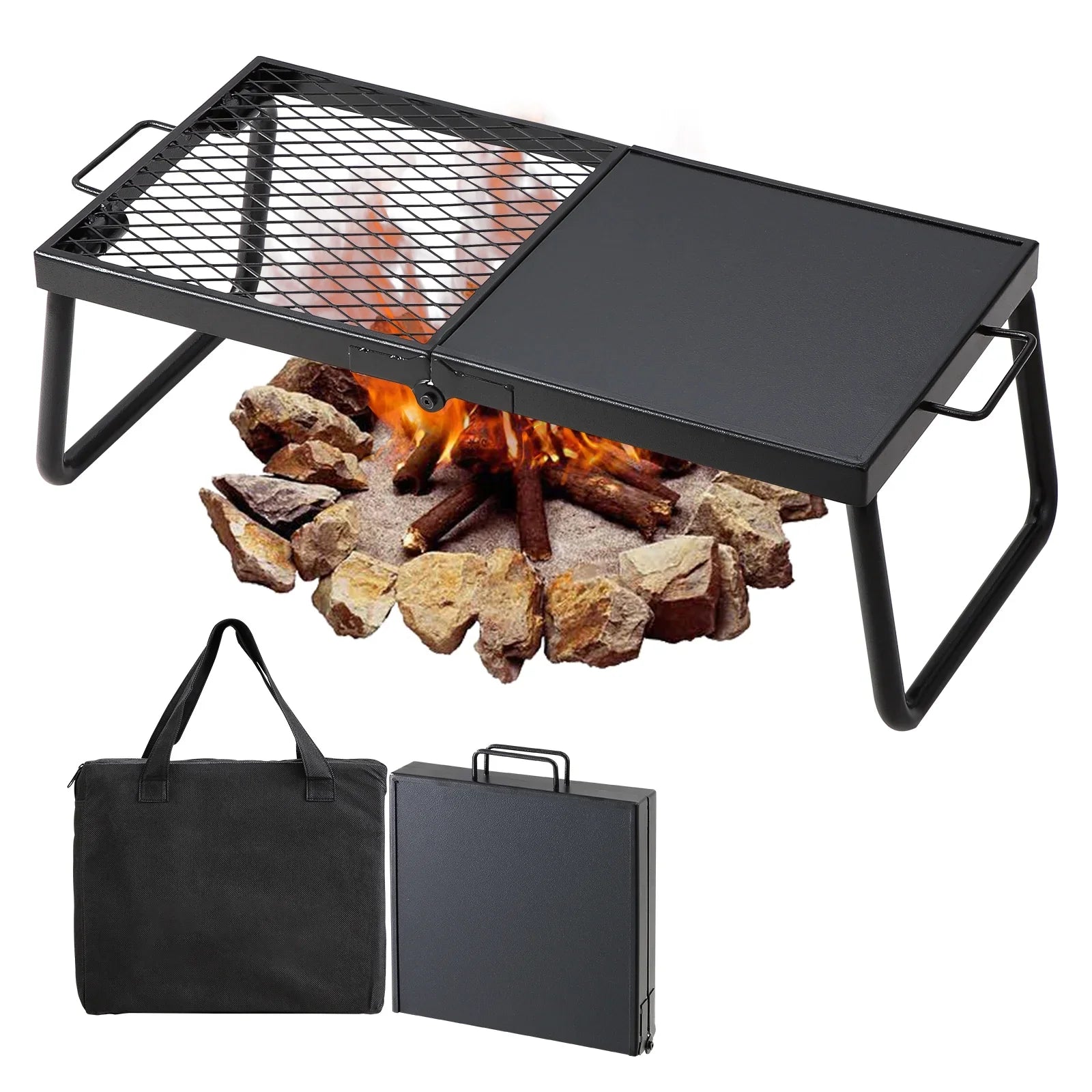 Folding Campfire Grill Portable Camping Fire Pit Steel Outdoor BBQ Picnic