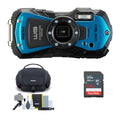 PENTAX WG-90 Compact Camera (Blue) Bundle with Accessory Cleaning Kit Bag and 64GB Memory Card