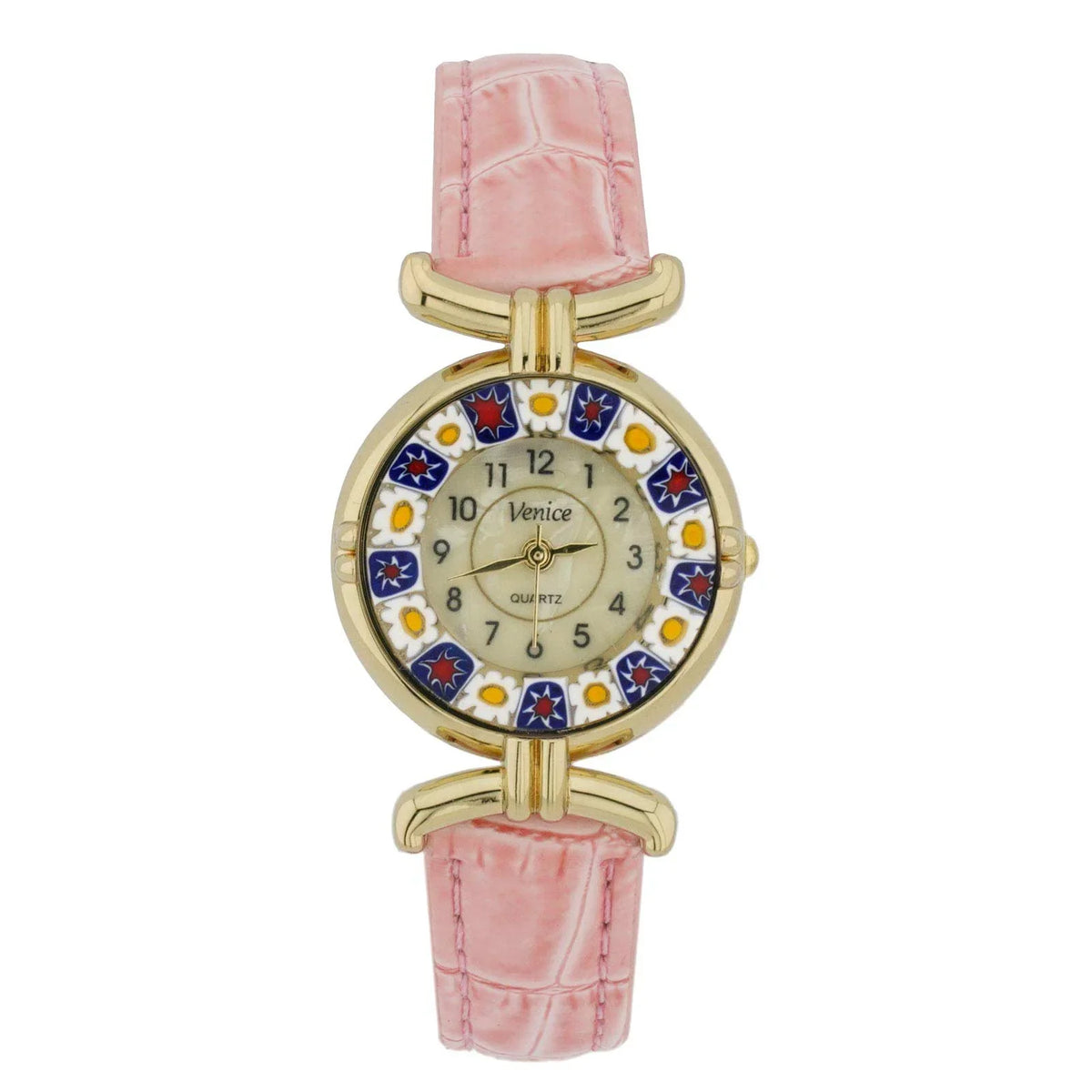 GlassOfVenice Murano Glass Millefiori Watch with Leather Band - Pink
