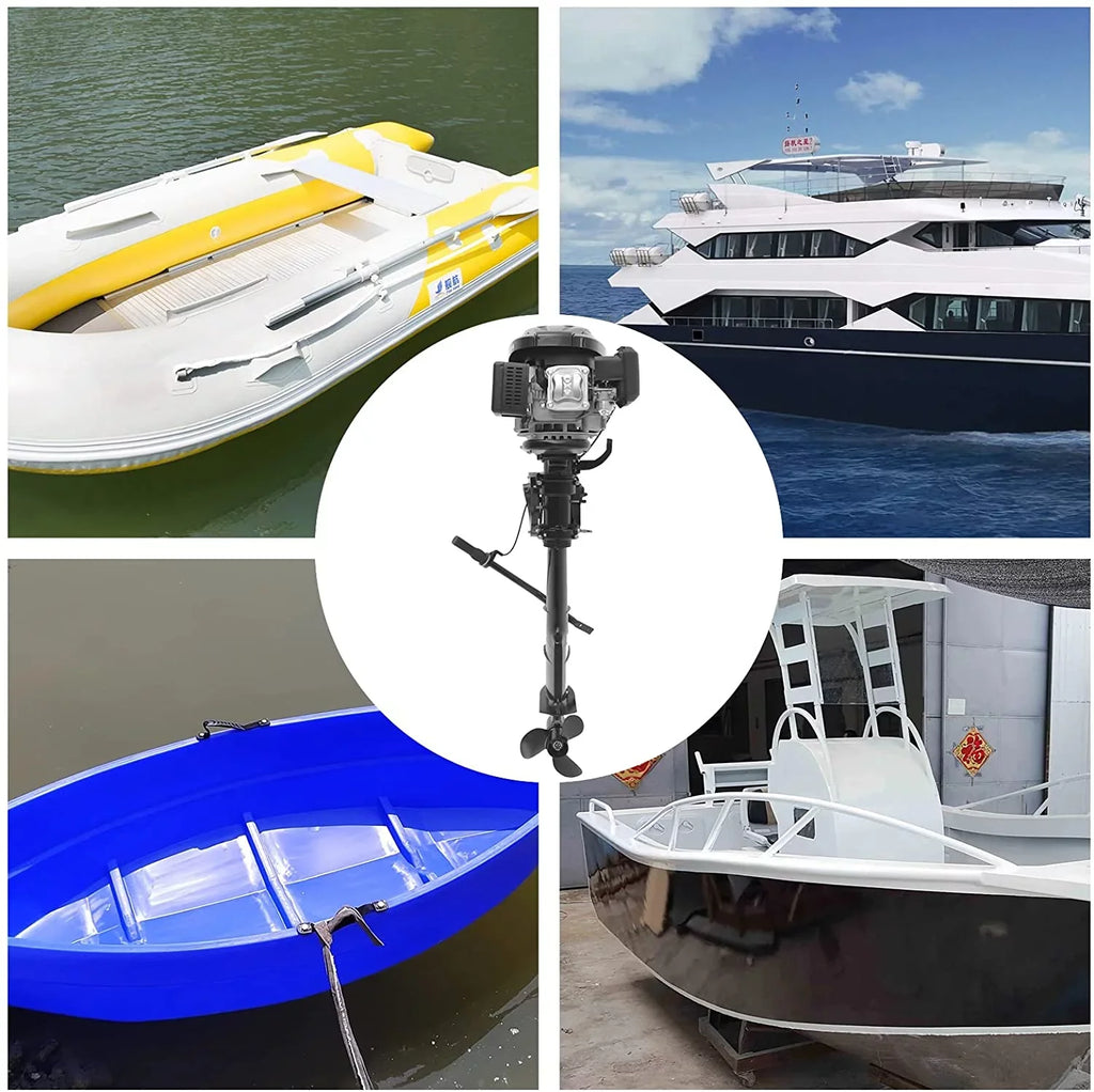 MONIPA Black Heavy Duty Outboard Motor 7.5HP 4 Stroke Outboard Motor Boat Engine with Air Cooling System for Aquaculture Fishing Outdoor Adventure