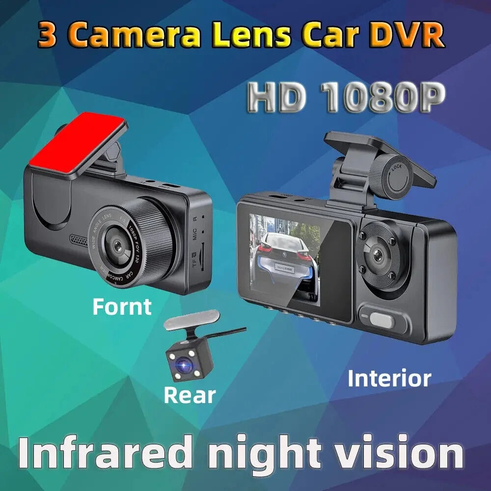 Paddsun HD 1080P Car Dual Lens Dash Cam Front/Rear/Inside Video Recorder Camera G-sensor
