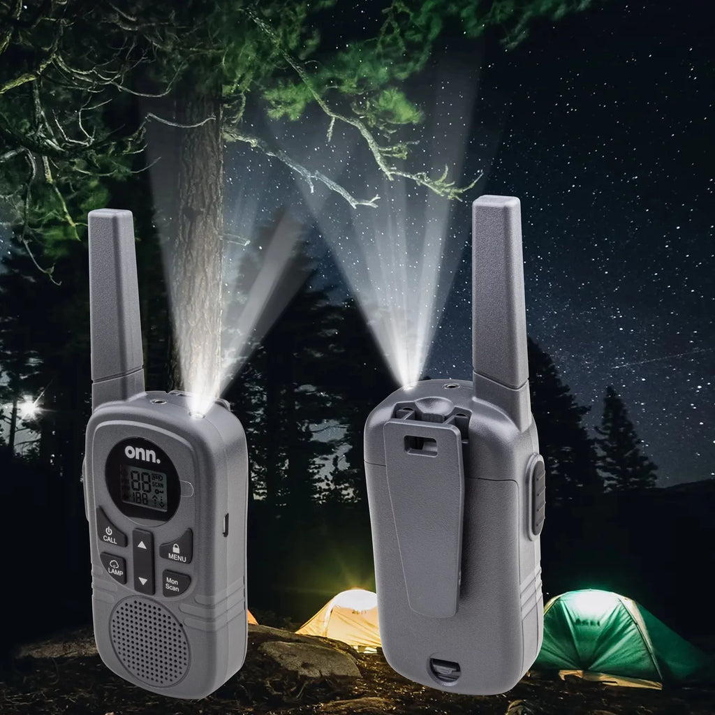 Onn. 16 Miles Walkie Talkies 2 pack with Two Way Radios, LED Light, 121 privacy Channels