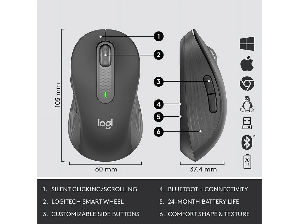 Logitech Signature MK650 Combo for Business, Wireless Mouse and Keyboard, Logi Bolt, Bluetooth, SmartWheel, Globally Certified, Windows/Mac/Chrome/Linux - Graphite